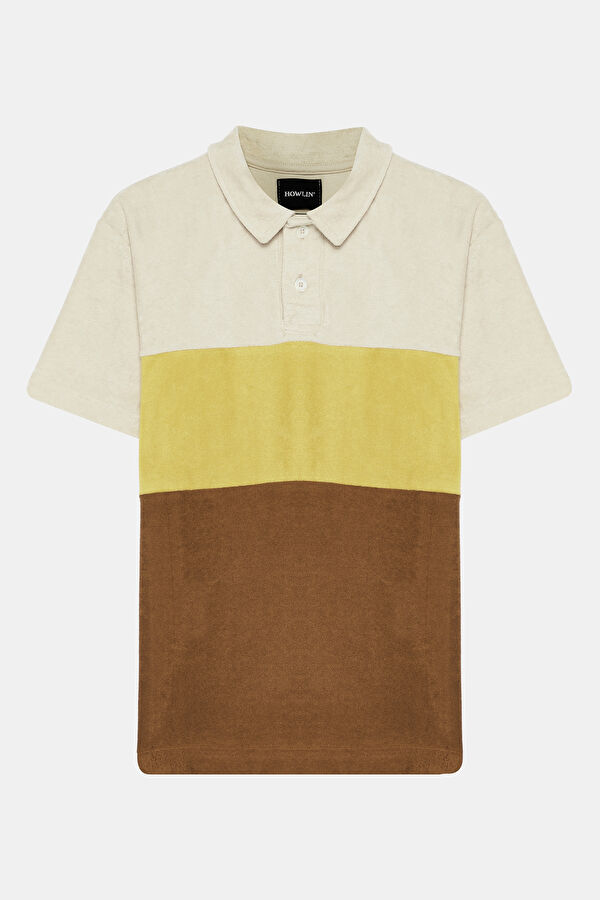 Relax Kalıp Kahve Polo Yaka Diagonal Çizgili Erkek T-Shirt