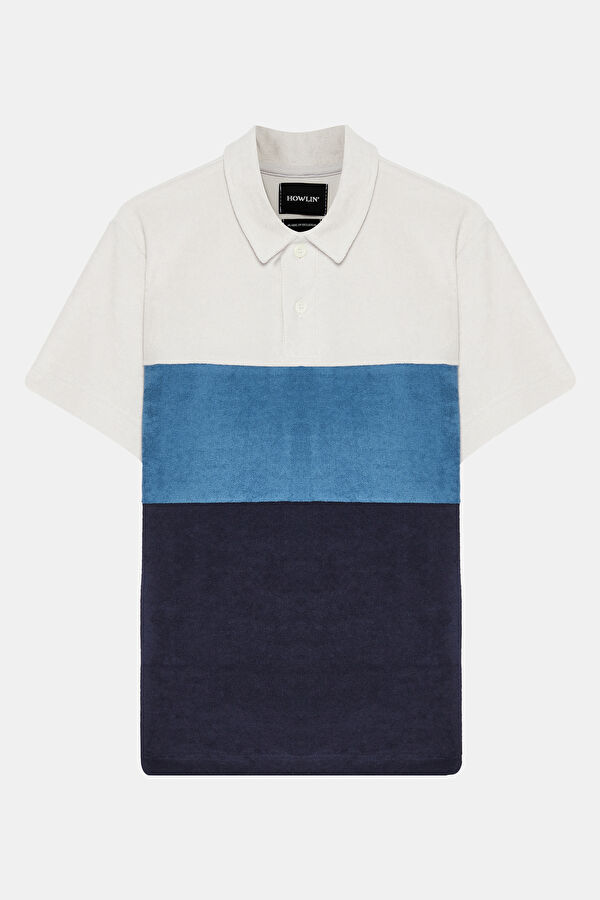 Relax Kalıp Mavi Polo Yaka Diagonal Çizgili Erkek T-Shirt