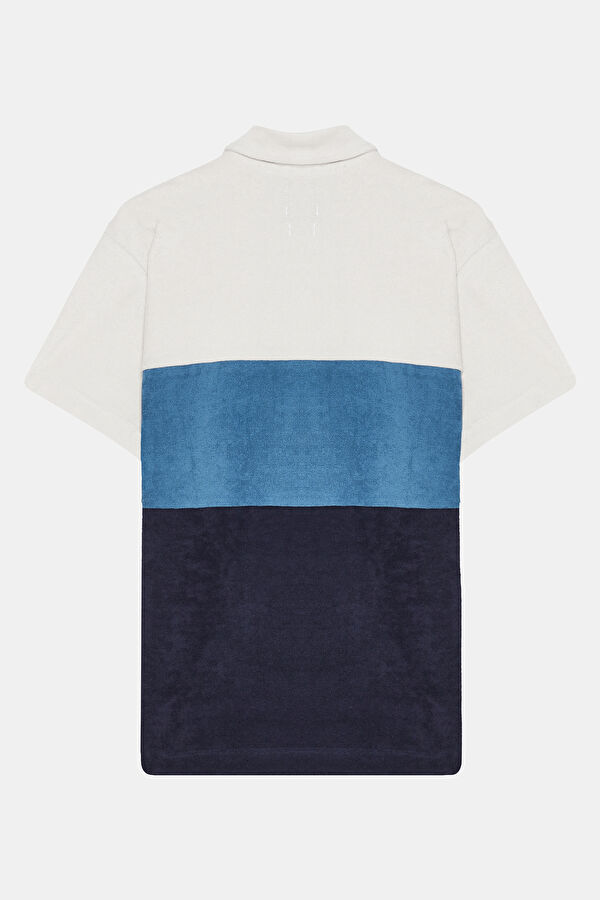 Relax Kalıp Mavi Polo Yaka Diagonal Çizgili Erkek T-Shirt 2
