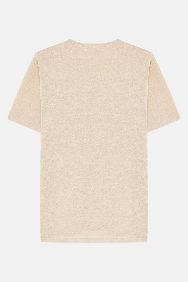 Bej Bisiklet Yaka Erkek T-Shirt 2