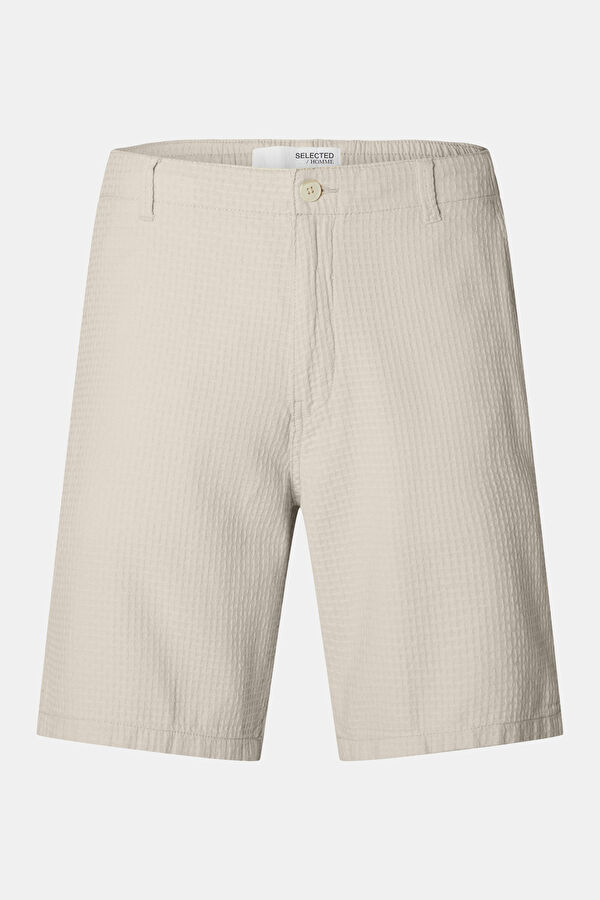 Ecru Striped Patterned Organic Cotton Shorts