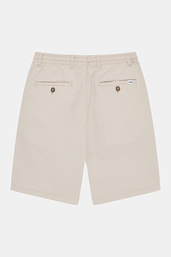 Ecru Striped Patterned Organic Cotton Shorts 2
