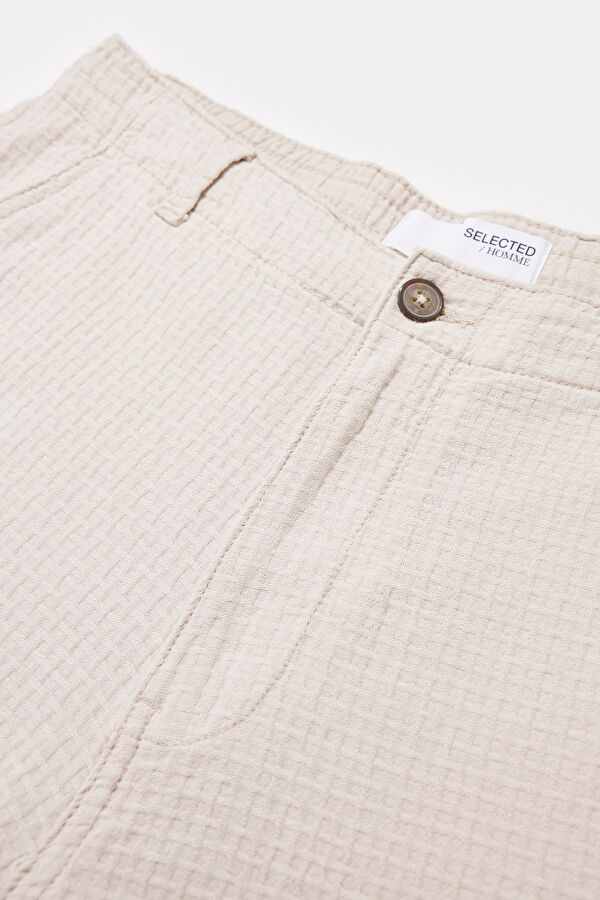 Ecru Striped Patterned Organic Cotton Shorts 3