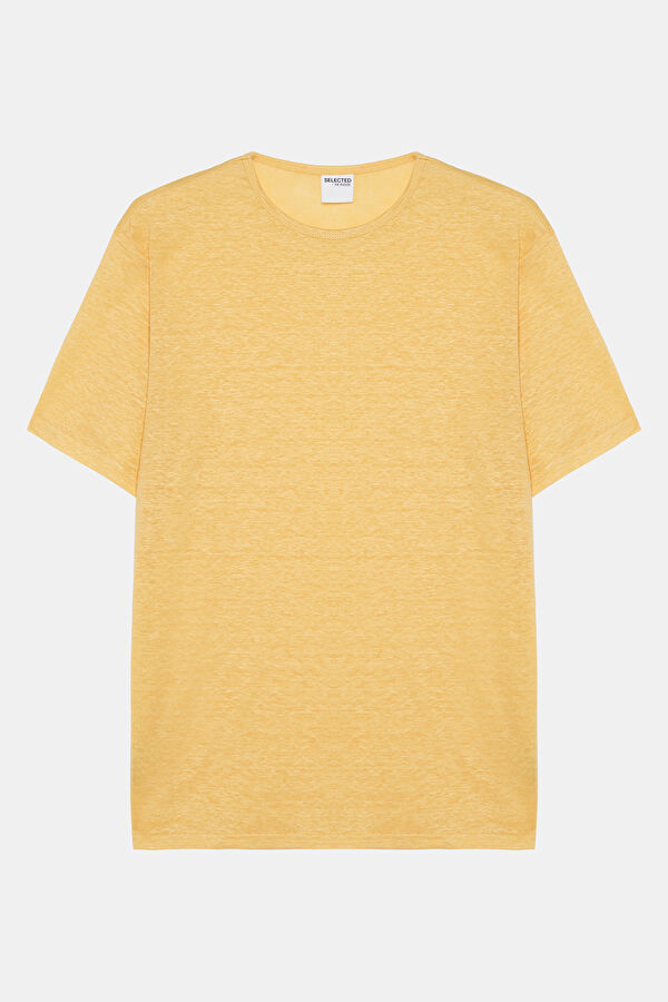 Turuncu Bisiklet Yaka Keten Erkek T-Shirt