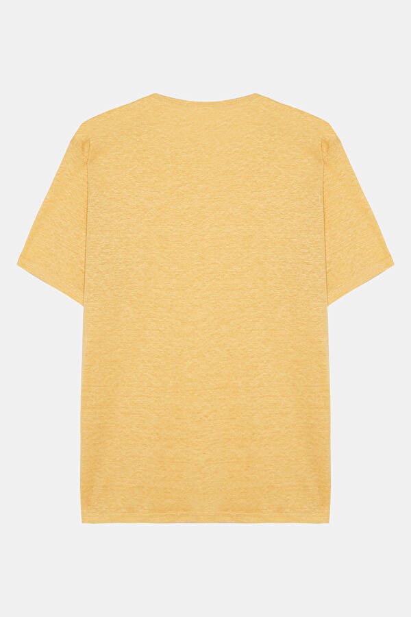Turuncu Bisiklet Yaka Keten Erkek T-Shirt 2