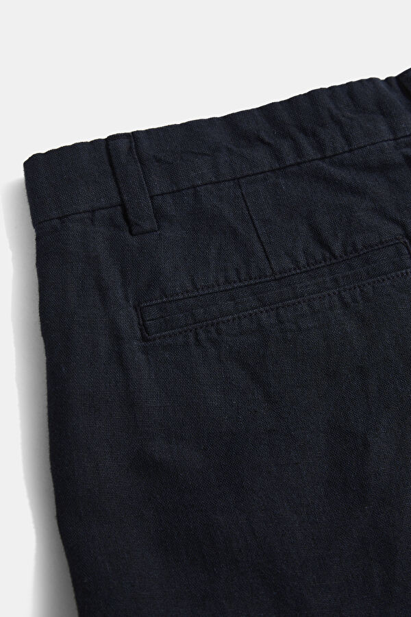 Navy Blue Linen Men's Shorts 5