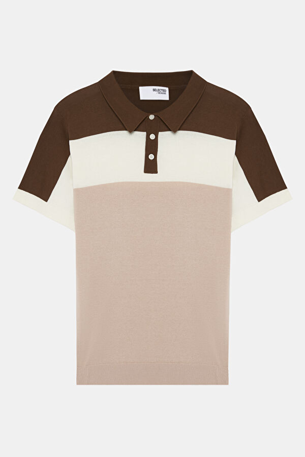 Polo Yaka Diagonal Çizgili Açık Pembe T-Shirt