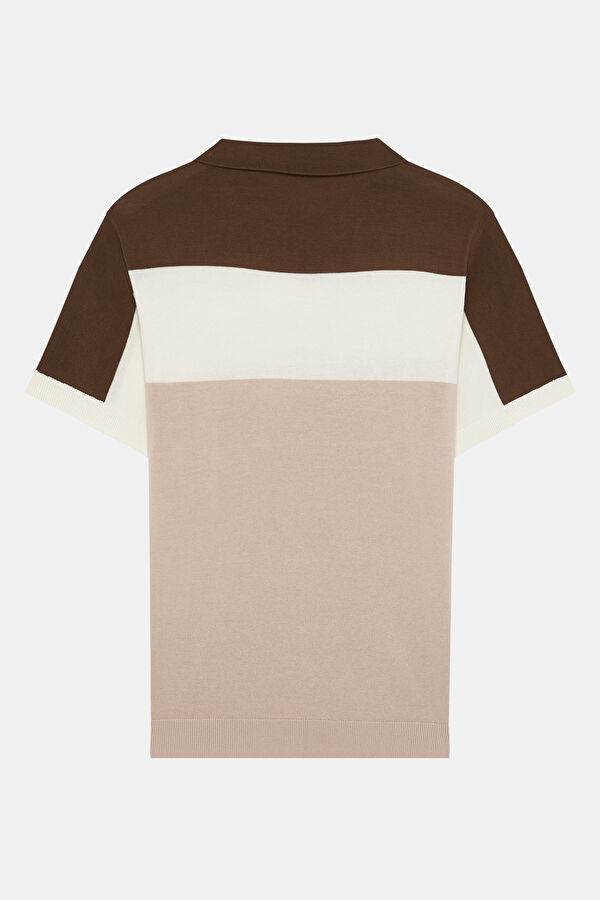 Polo Yaka Diagonal Çizgili Açık Pembe T-Shirt 2