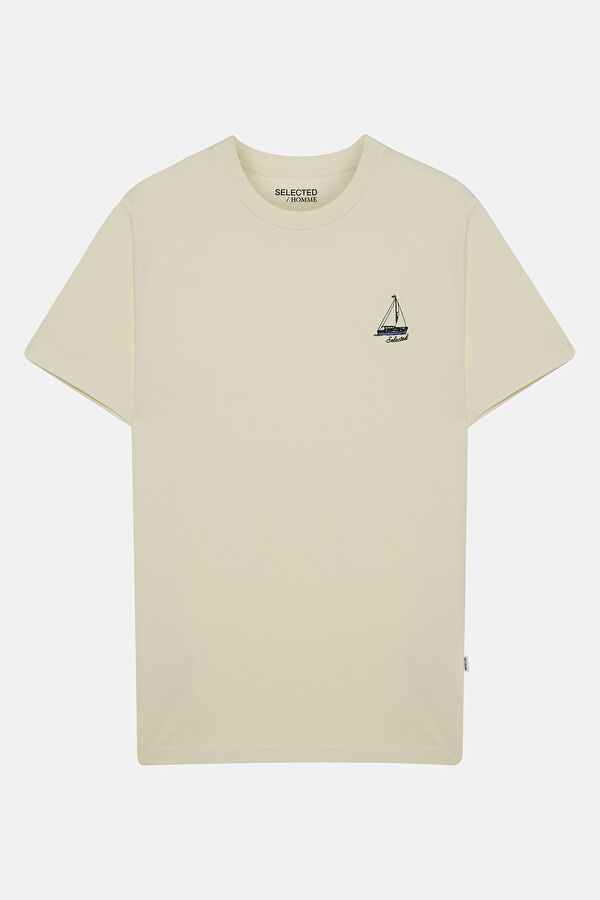Krem Bisiklet Yaka T-Shirt