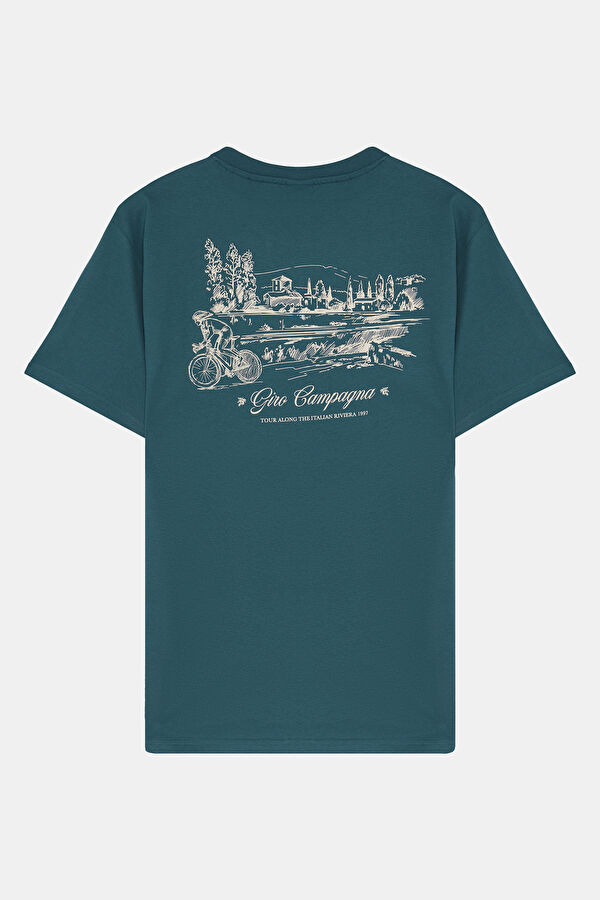Bisiklet Yaka Baskılı Mavi T-Shirt 2