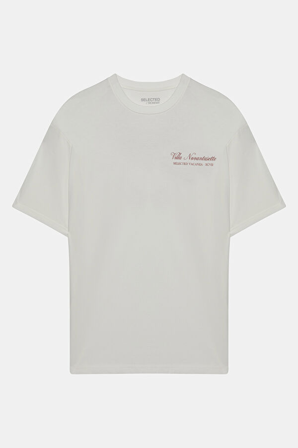 Ekru Bisiklet Yaka Baskılı T-Shirt 4