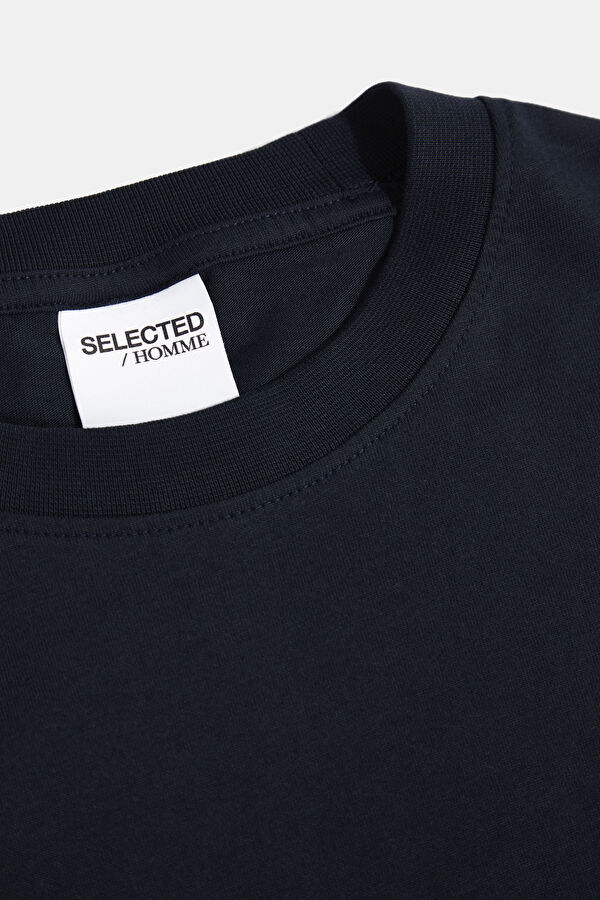 Bisiklet Yaka Baskılı Lacivert T-Shirt 3