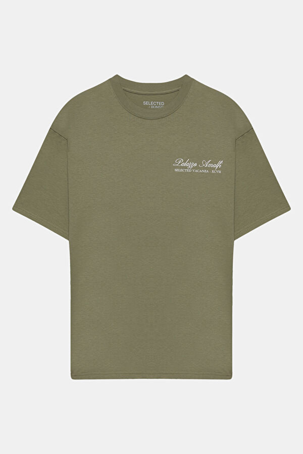 Haki Bisiklet Yaka Baskılı T-Shirt 4