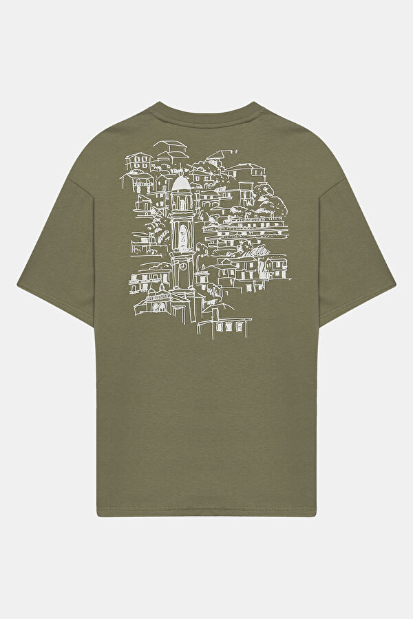 Haki Bisiklet Yaka Baskılı T-Shirt 5