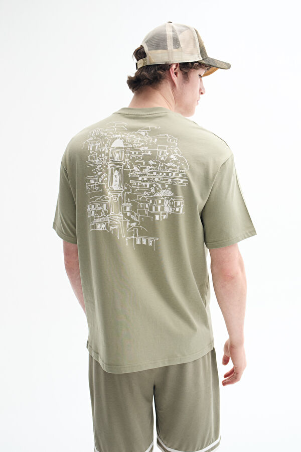Haki Bisiklet Yaka Baskılı T-Shirt 2