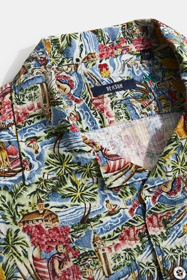 Multicolored Floral Patterned Linen Men's Shirt 3