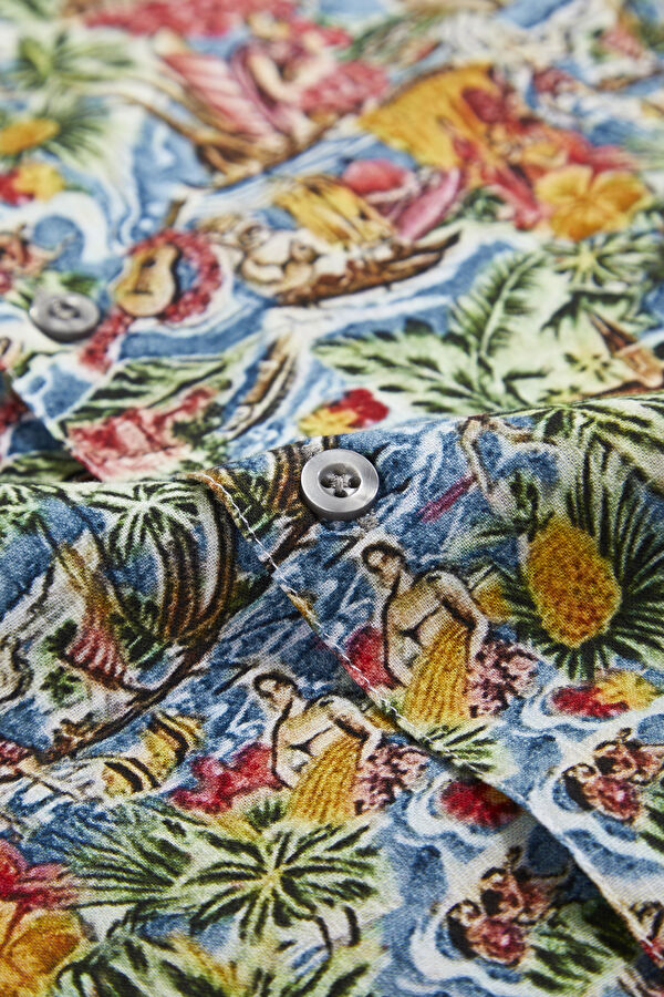 Multicolored Floral Patterned Linen Men's Shirt 4