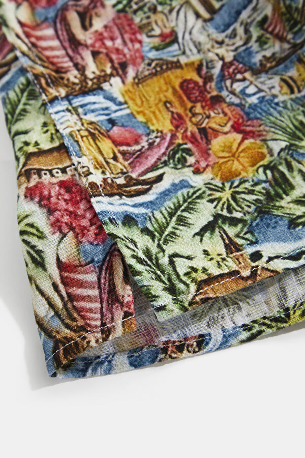 Multicolored Floral Patterned Linen Men's Shirt 5