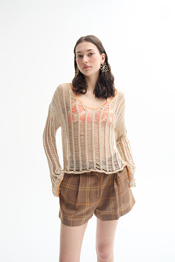 Relax Fit Beige Boat Neck Jersey