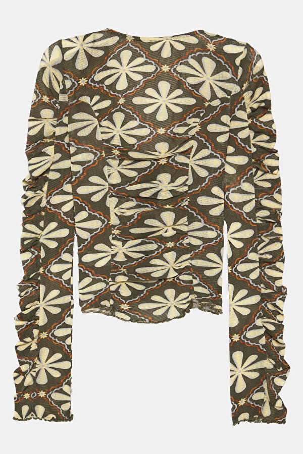 Khaki Floral Pattern Women's Blouse 2