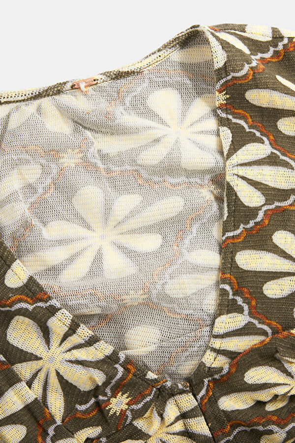 Khaki Floral Pattern Women's Blouse 3