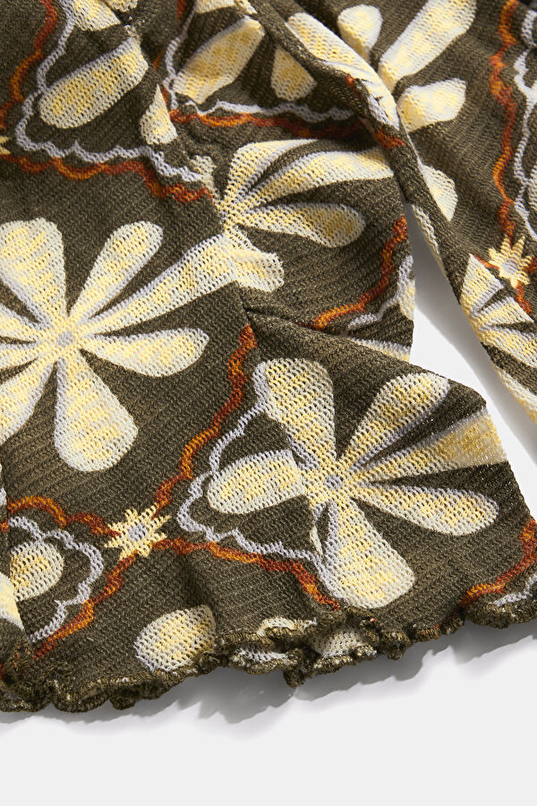 Khaki Floral Pattern Women's Blouse 4