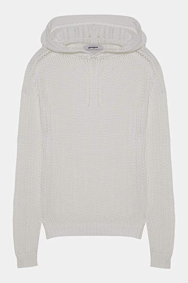 Beyaz Kapuşonlu Erkek Sweatshirt