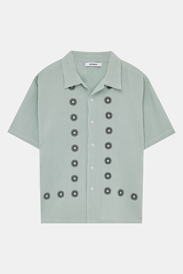 Relax Fit Grey Patterned Retro Men's Shirt