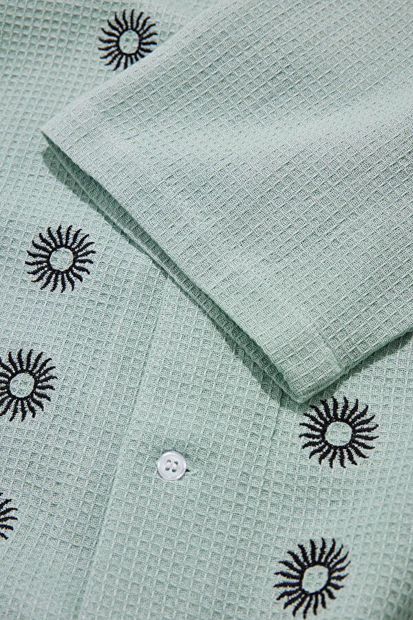 Relax Fit Grey Patterned Retro Men's Shirt 5