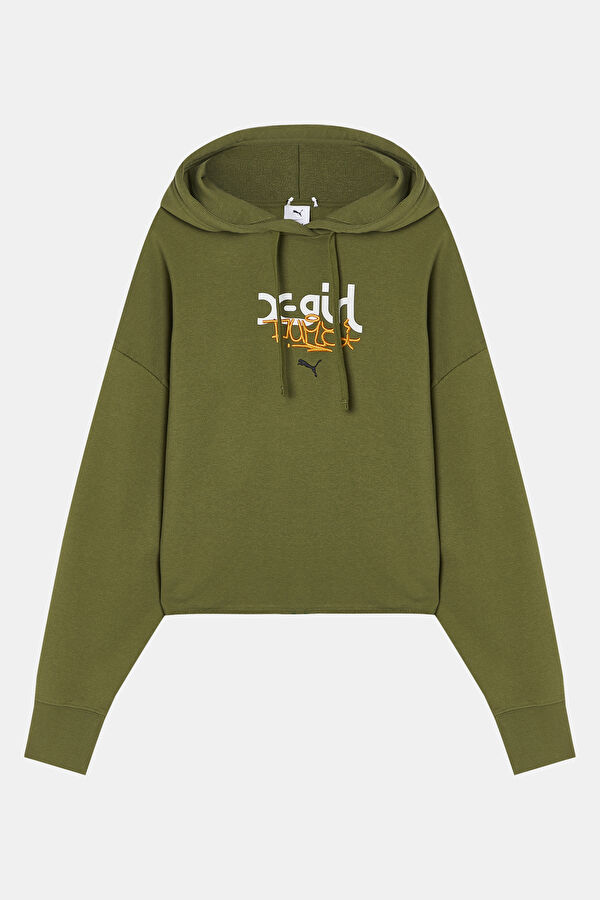 Haki Kapüşonlu Kadın Sweatshirt 3