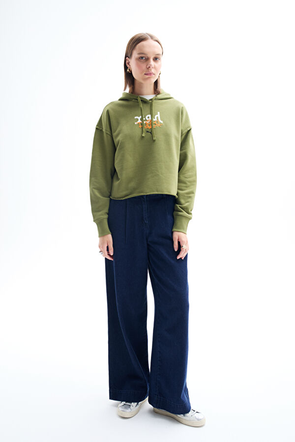 Haki Kapüşonlu Kadın Sweatshirt