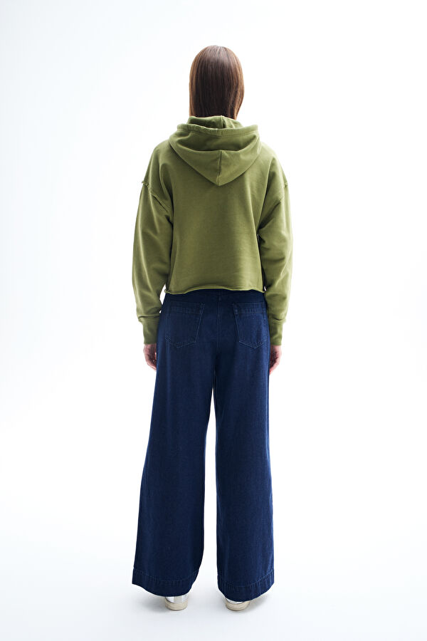 Haki Kapüşonlu Kadın Sweatshirt 2
