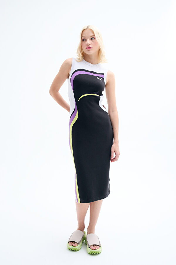 Black Gradient Pattern Midi Women's Dress