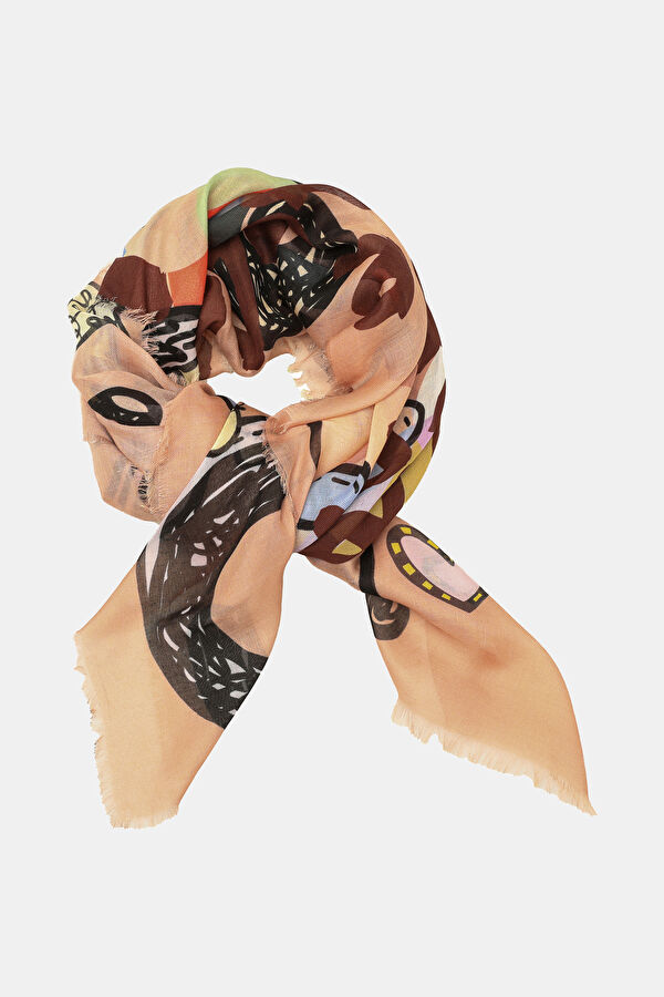 Light Brown Design Filled Scarf 3