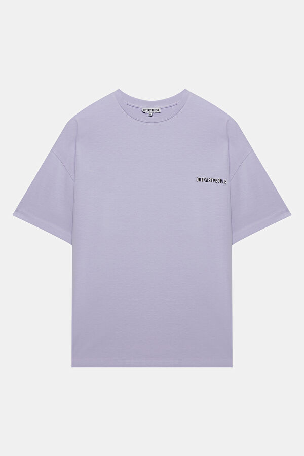 Oversize Mor Bisiklet Yaka Baskılı T-Shirt 4