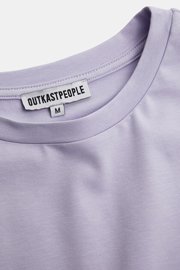 Oversize Mor Bisiklet Yaka Baskılı T-Shirt 6