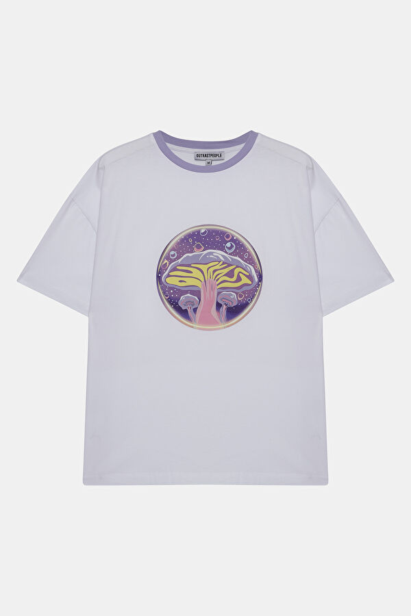 Oversize White Crew Neck Printed Men's T-Shirt