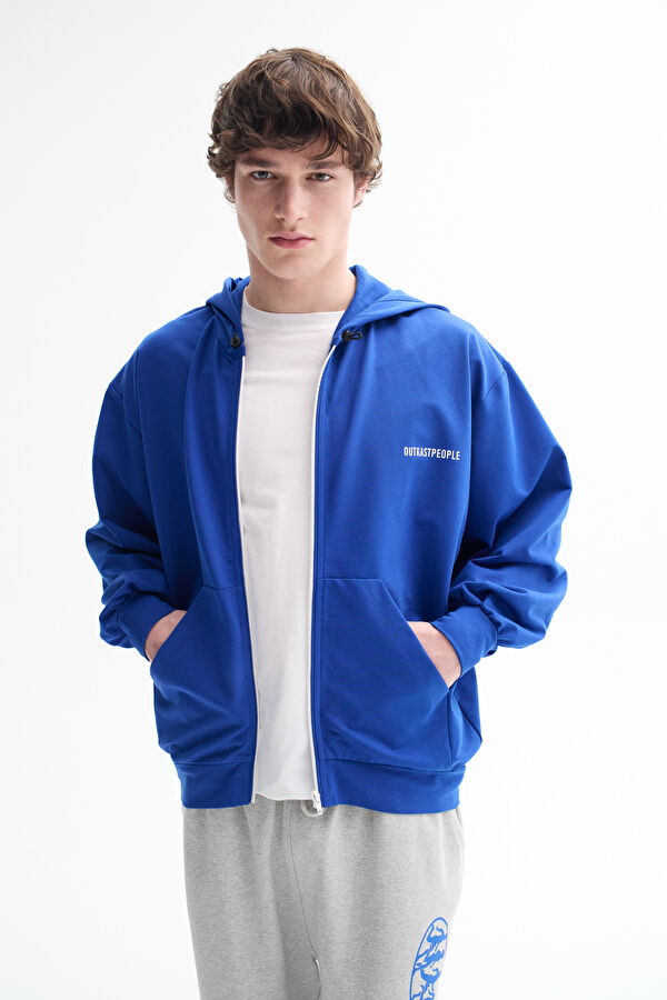Blue Oversize Hooded Men's Sweatshirt