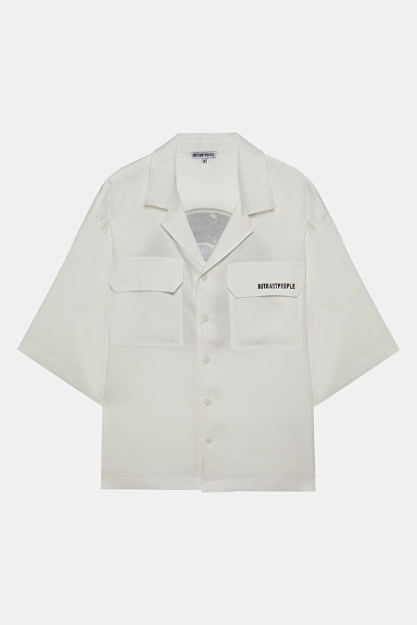 Oversize White Printed Men's Shirt 4