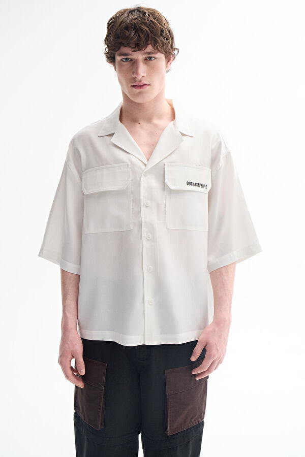 Oversize White Printed Men's Shirt
