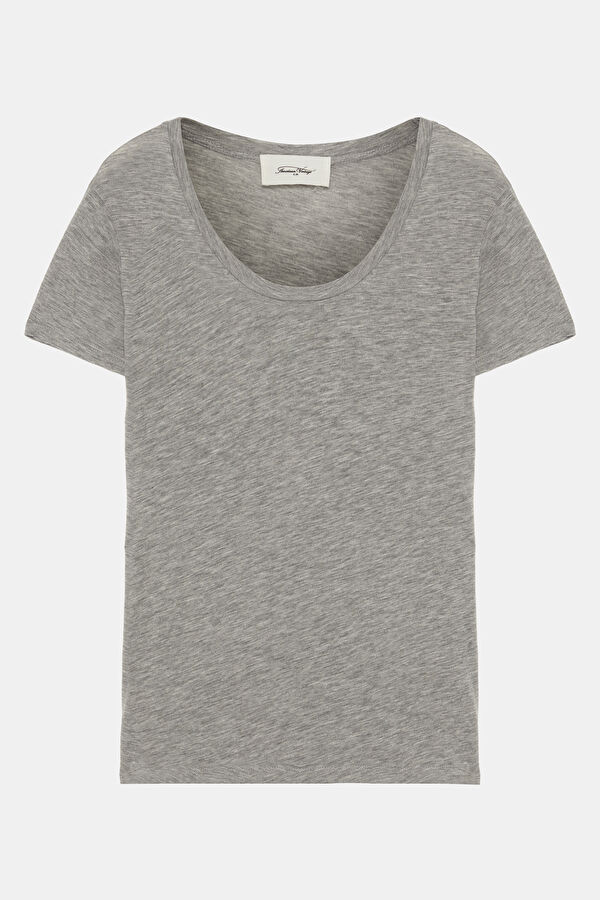Gri Melanj Kayık Yaka T-Shirt