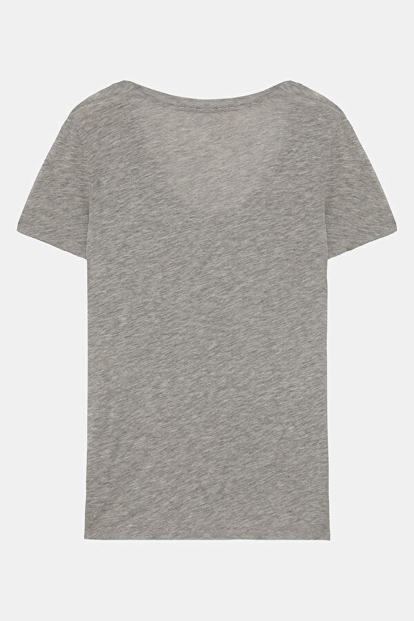 Gri Melanj Kayık Yaka T-Shirt 2