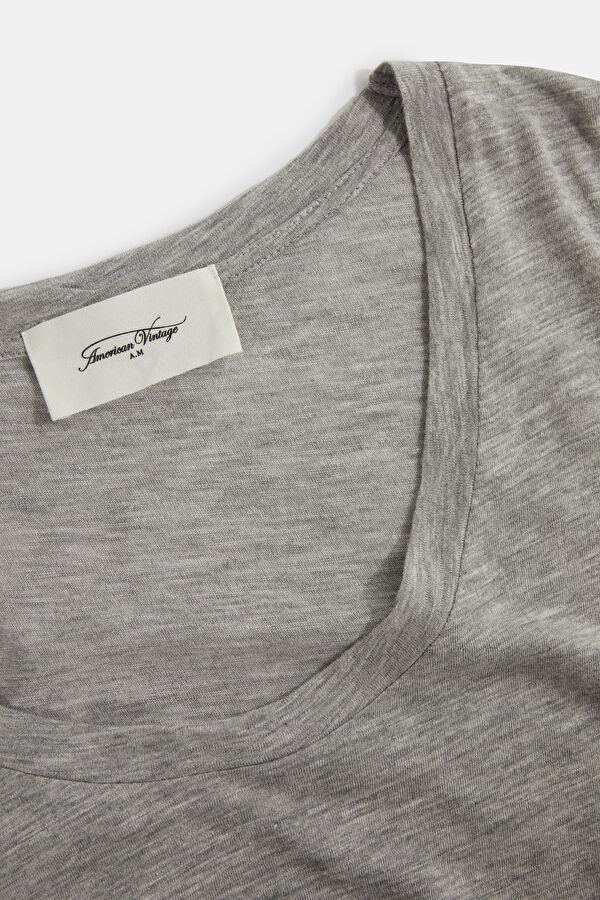 Gri Melanj Kayık Yaka T-Shirt 3