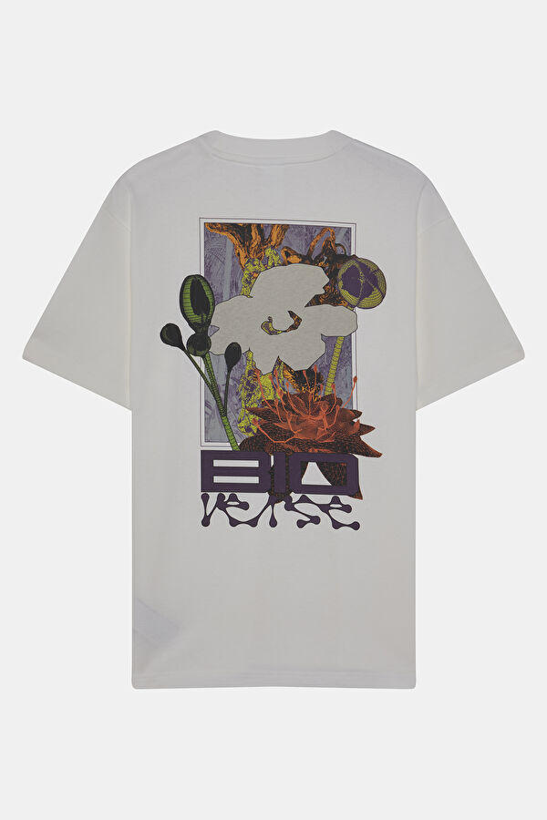 Beyaz Bisiklet Yaka Baskılı T-Shirt 2