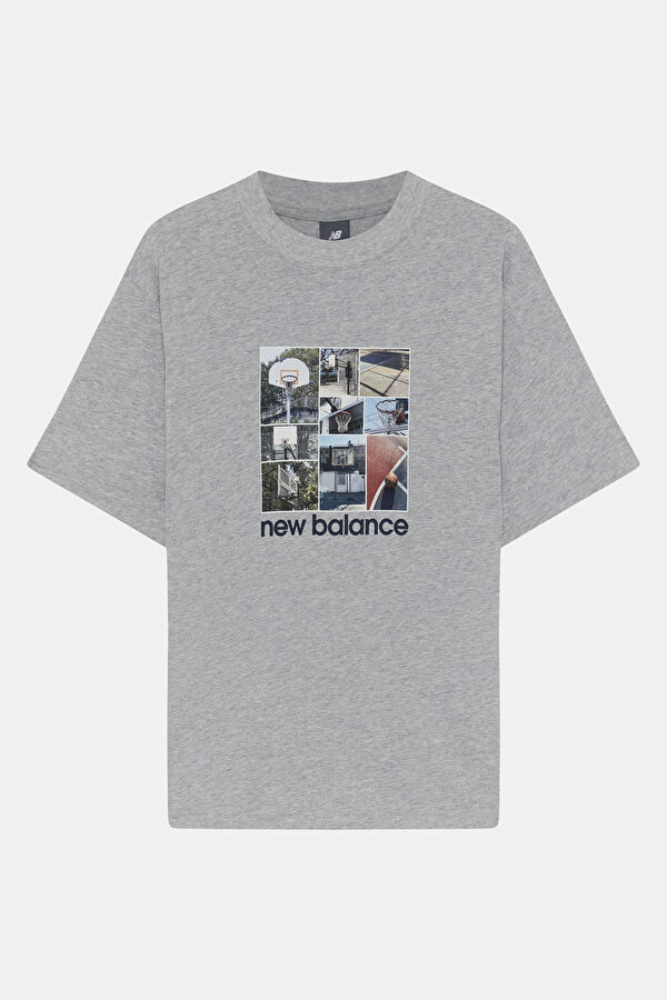 Relax Kalıp Gri Bisiklet Yaka Baskılı Erkek T-Shirt