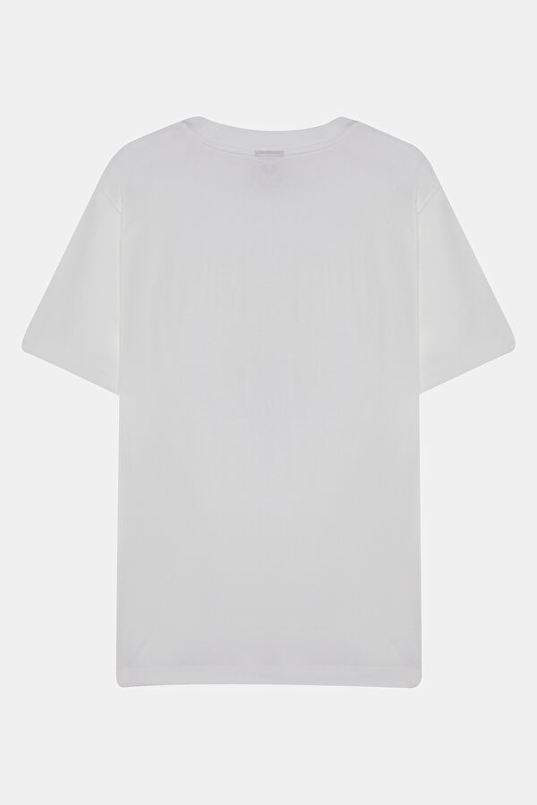 Relax Fit White Printed Bicycle Collar Tshirt 2