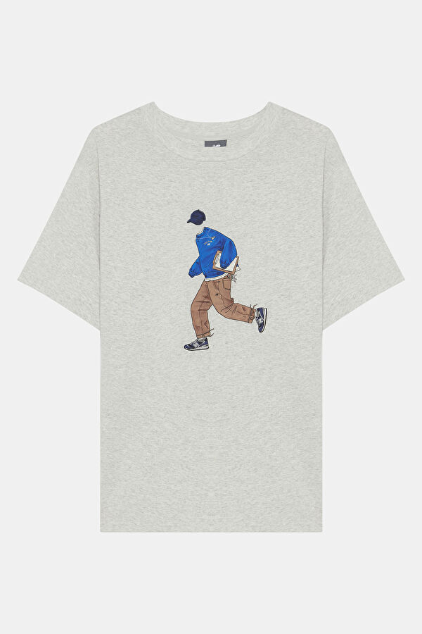 Relax Fit Grey Printed Tshirt