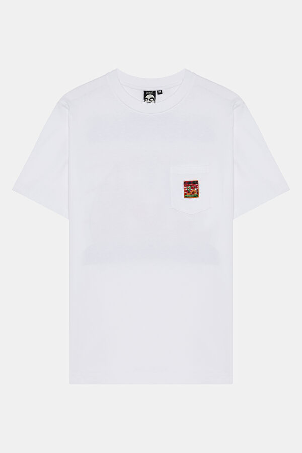 Bisiklet Yaka Baskılı Beyaz T-Shirt