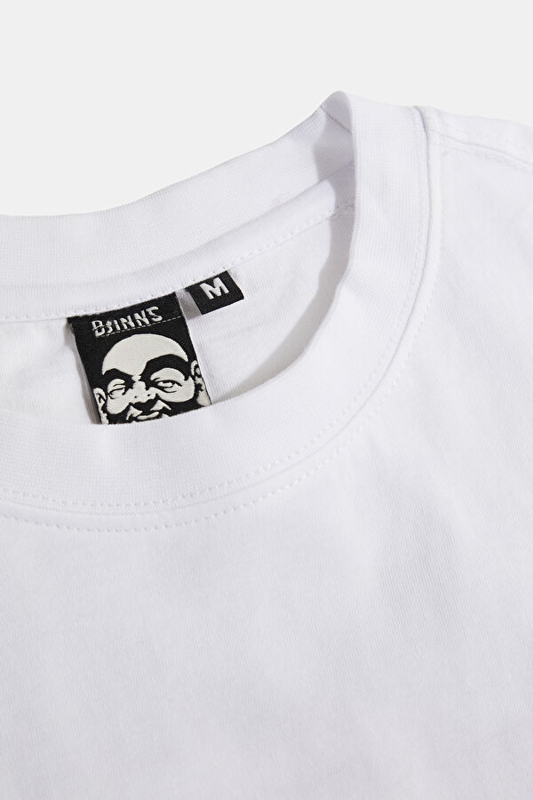 Bisiklet Yaka Baskılı Beyaz T-Shirt 3