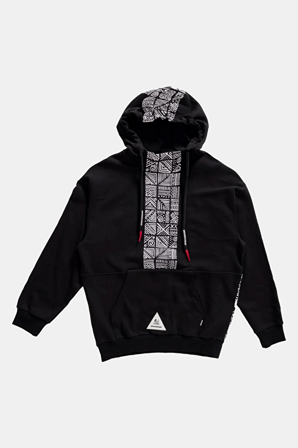 Siyah Relax Kalıp Kapuşonlu Sweatshirt